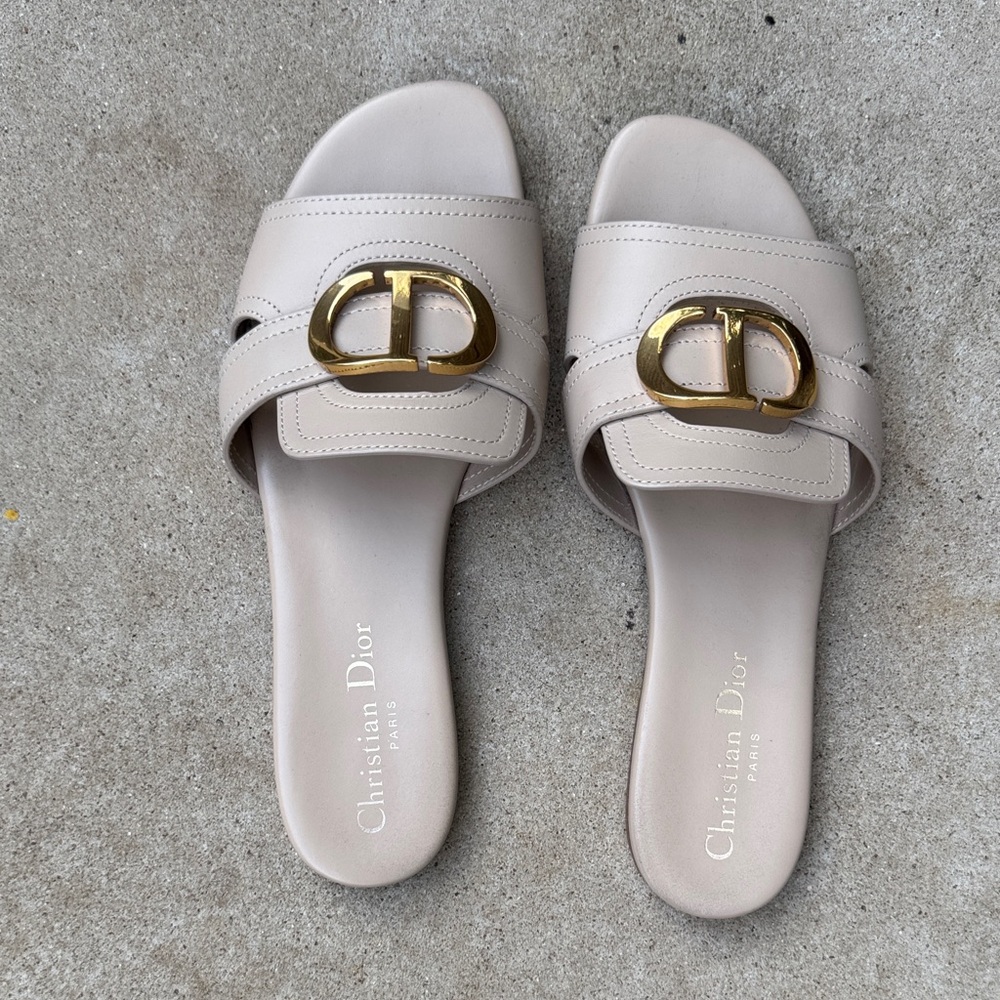 Dior taupe Slide Sandals with Gold Buckle